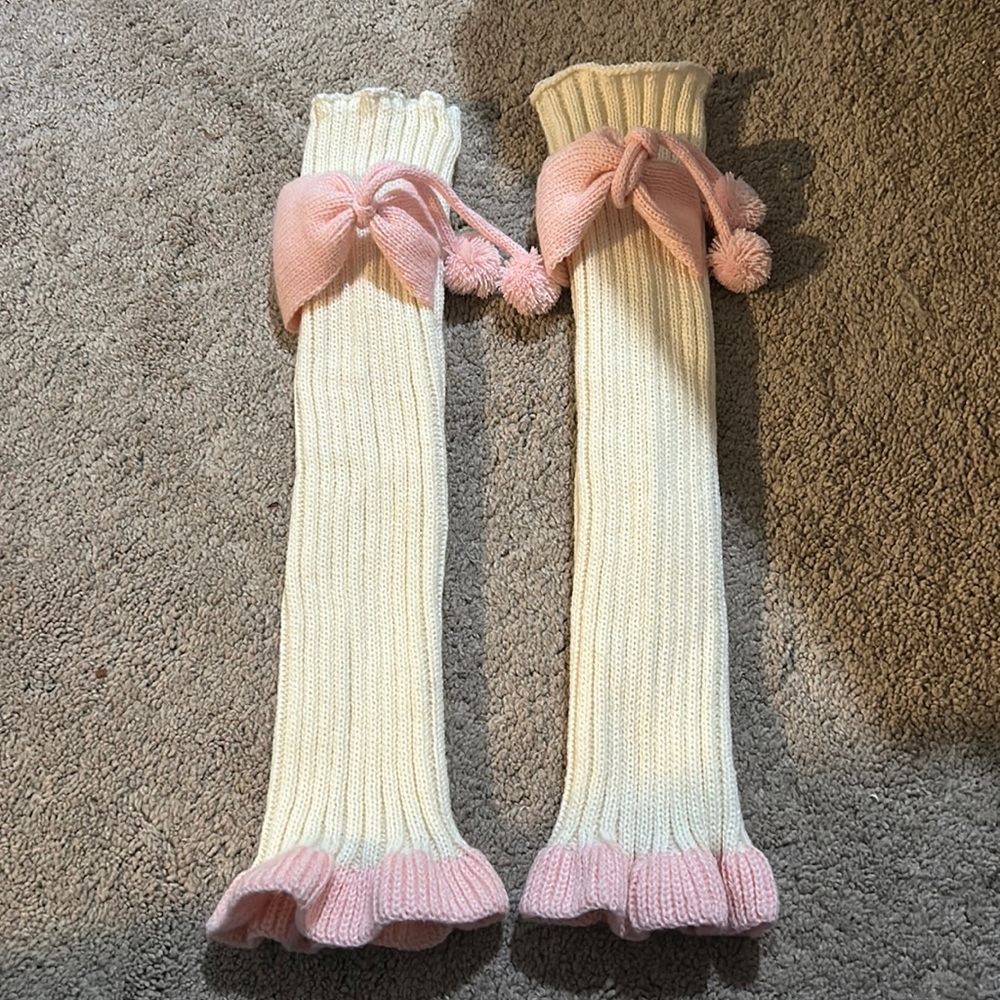 Pink & White Leg Warmers w/ Bow